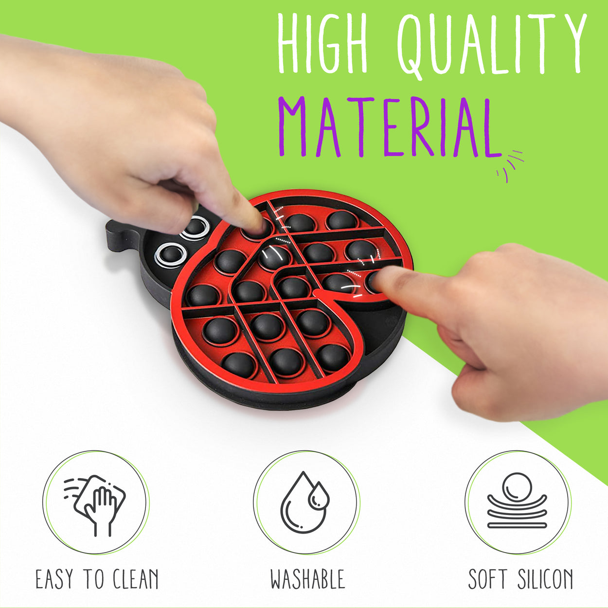 Ladybug toy, easy to clean, washable, soft silicon, High Quality Material